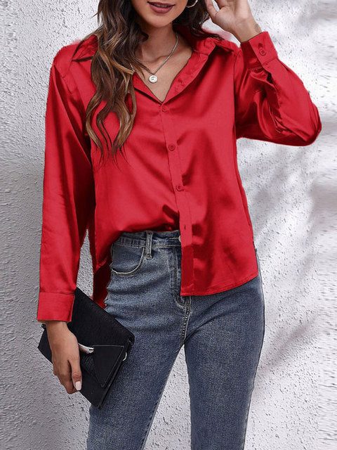 Long Sleeve Button-Down Satin Blouse for Women - Belch