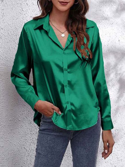 Long Sleeve Button-Down Satin Blouse for Women - Green