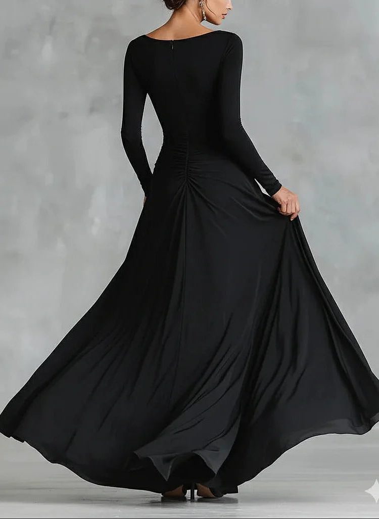 Long Sleeve Pleated Maxi Dress with Boat Neck for Women - View 4