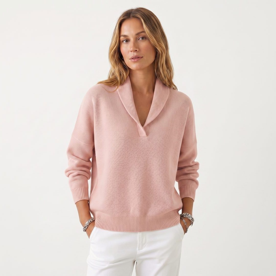 Long Sleeve Ribbed Knit Sweater with V-Neck for Women - View 8