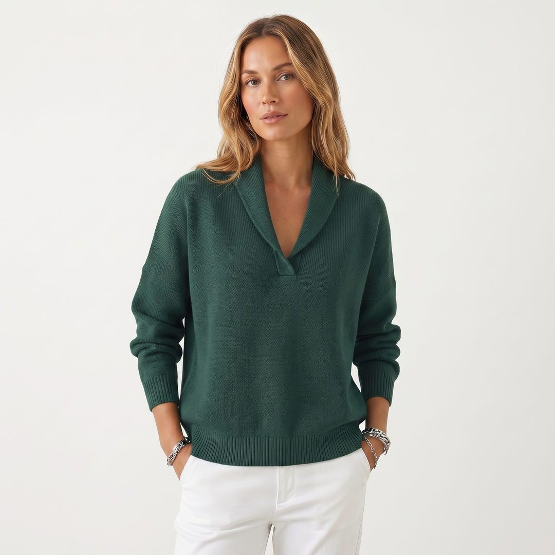 Long Sleeve Ribbed Knit Sweater with V-Neck for Women - View 9