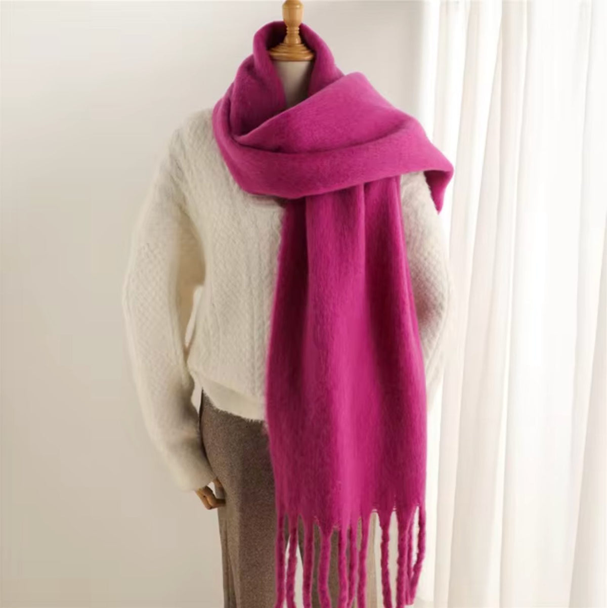 Long Winter Scarf with Fringe for Women