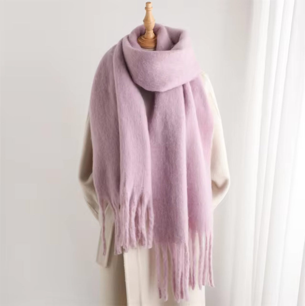 Long Winter Scarf with Fringe for Women - Lavender