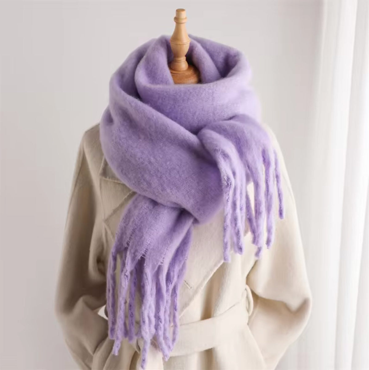 Long Winter Scarf with Fringe for Women - Purple