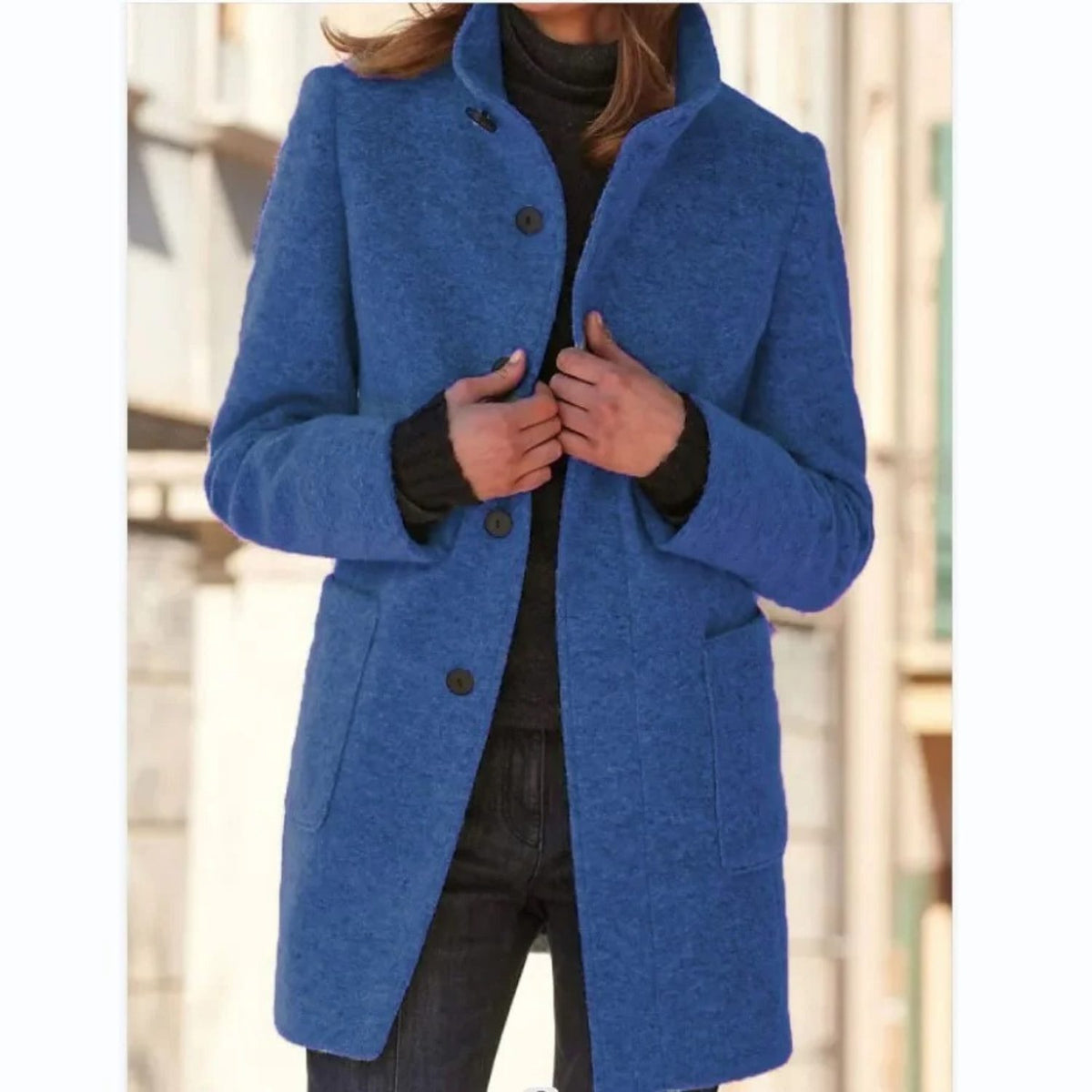 Long Wool Coat for Women - Dark Green