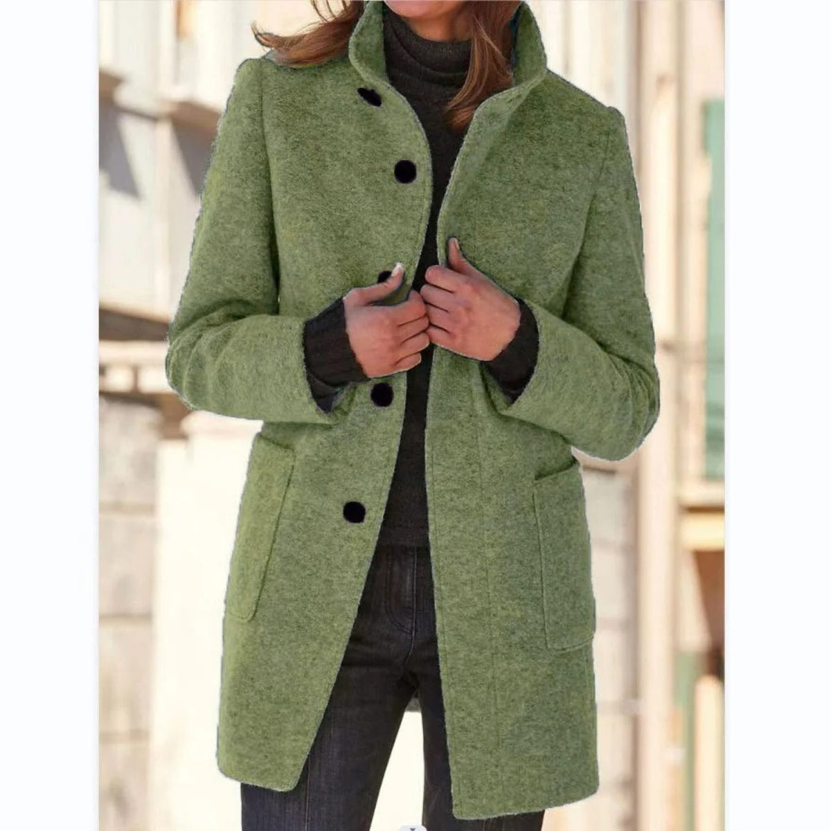 Long Wool Coat for Women - Light Green