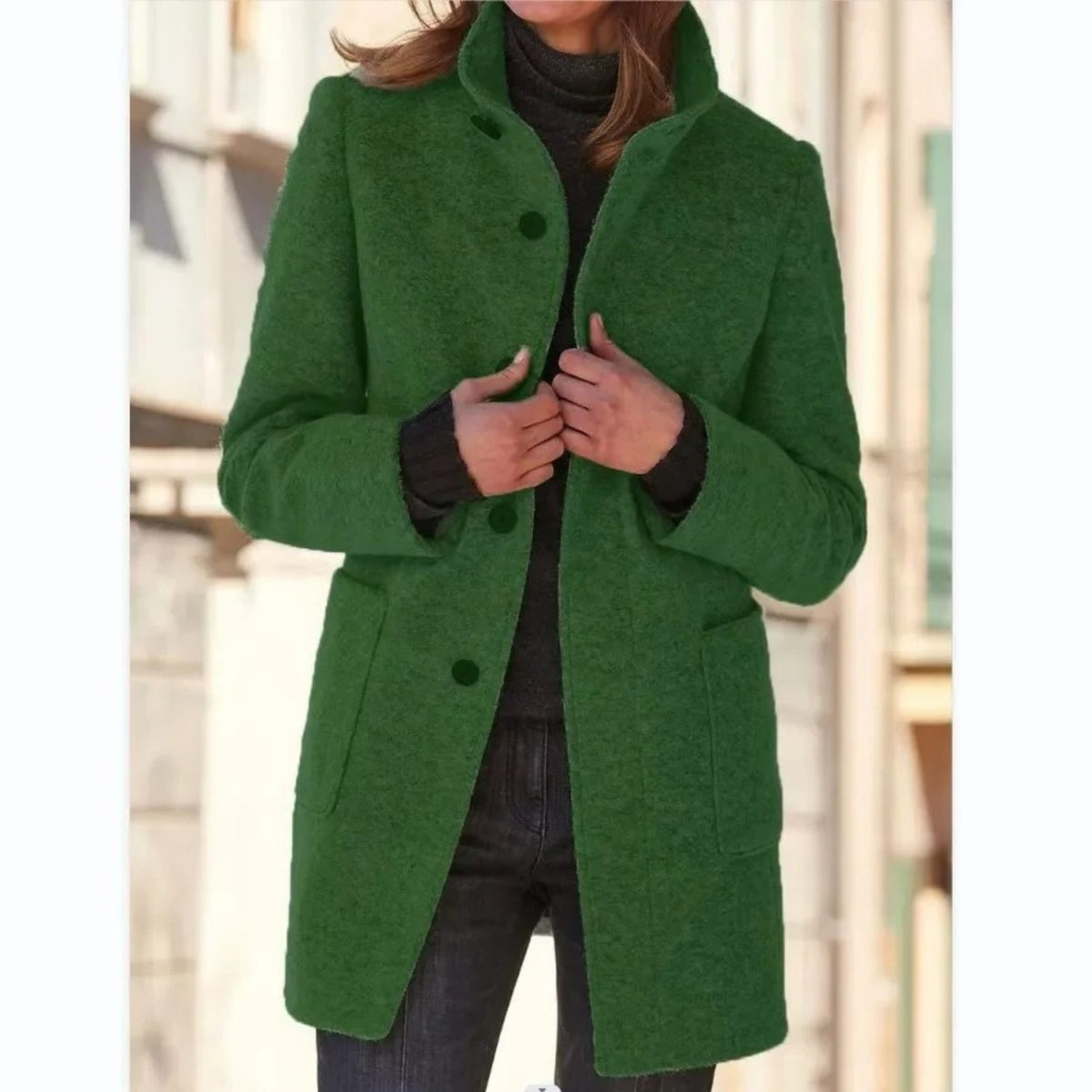 Long Wool Coat for Women - Navy