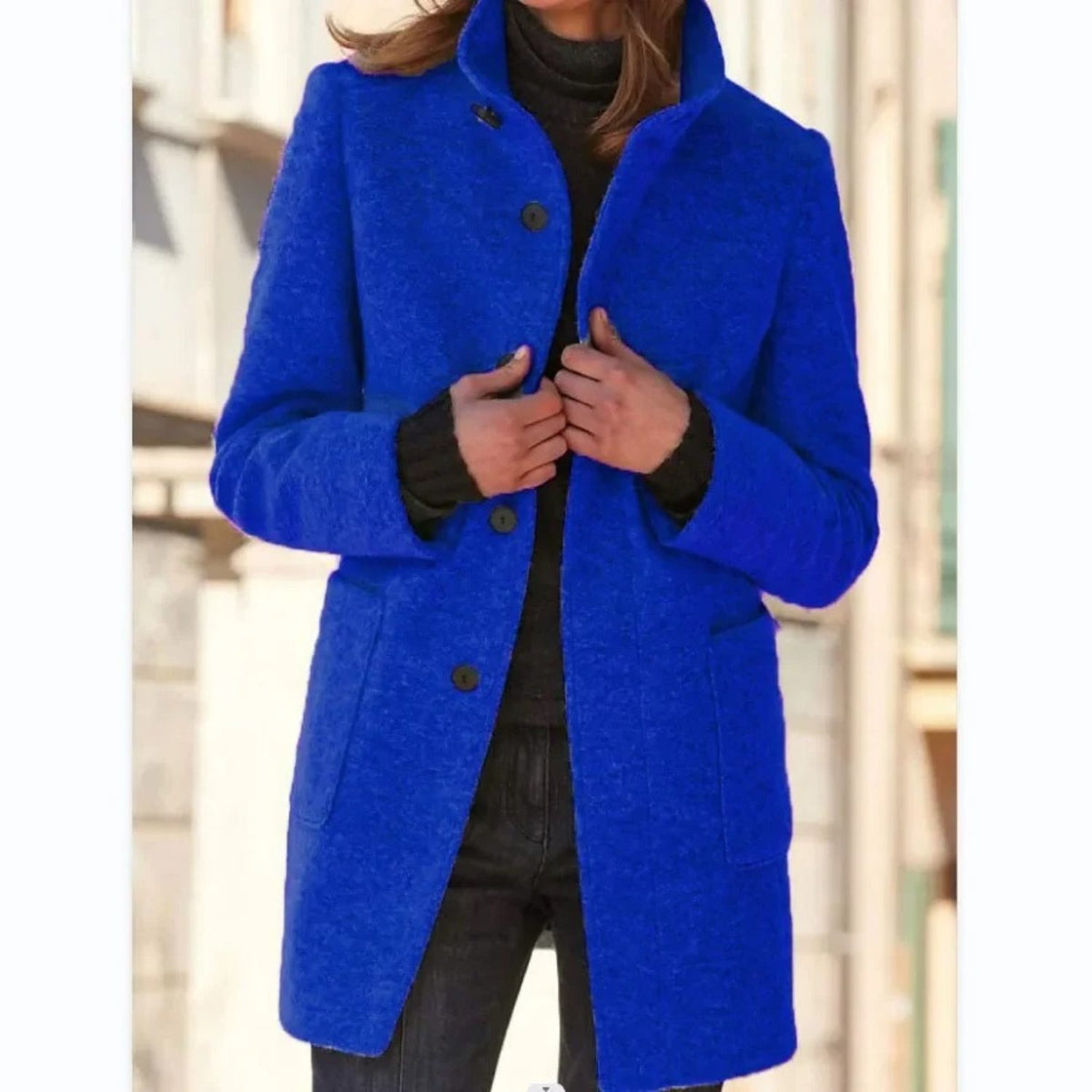 Long Wool Coat for Women - Light Blue