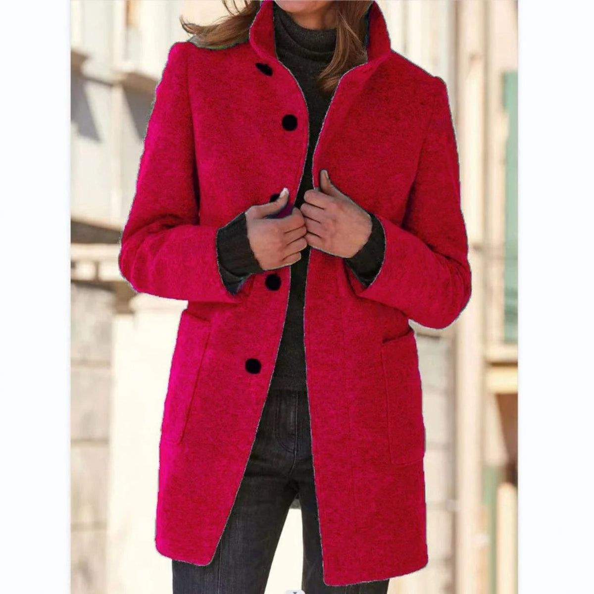 Long Wool Coat for Women - Red