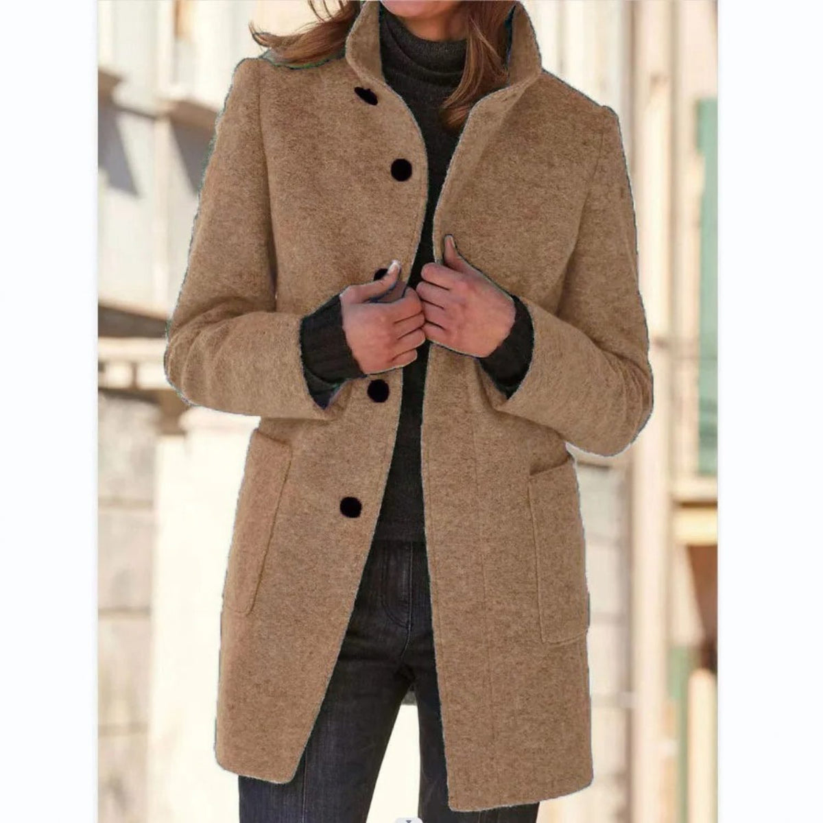 Long Wool Coat for Women - Brown