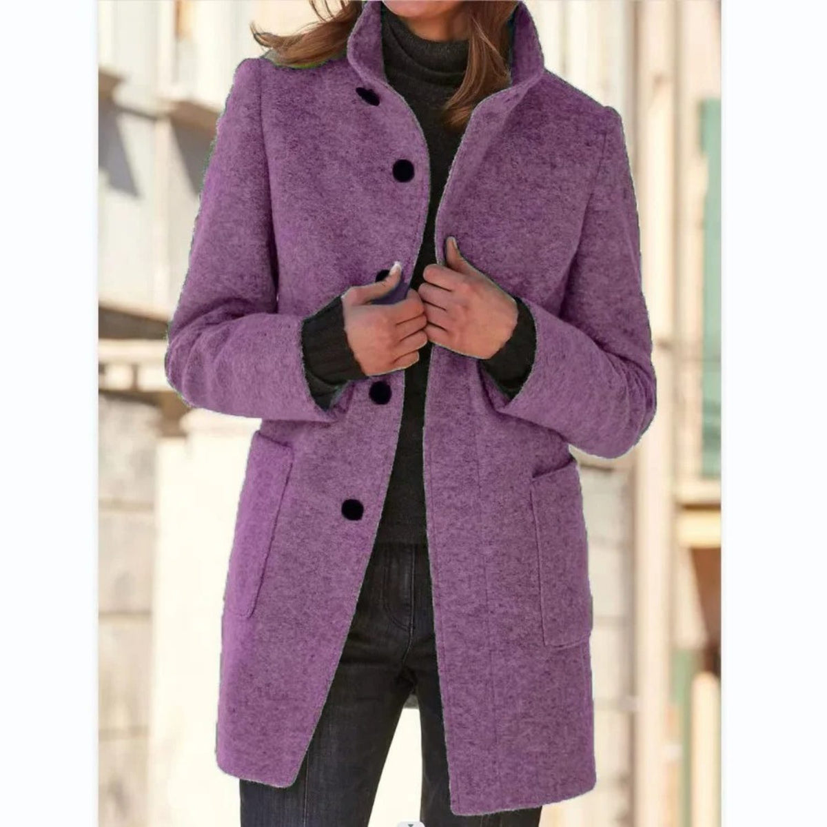 Long Wool Coat for Women - Purple