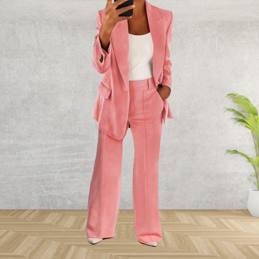 Longline Double-Breasted Blazer Set for Women - Pink