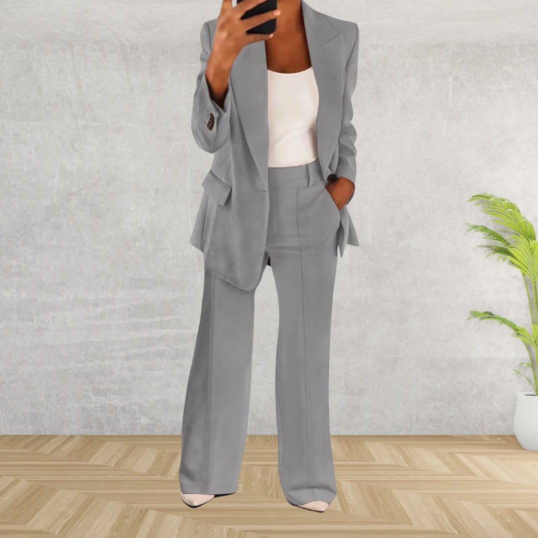 Longline Double-Breasted Blazer Set for Women - Gray