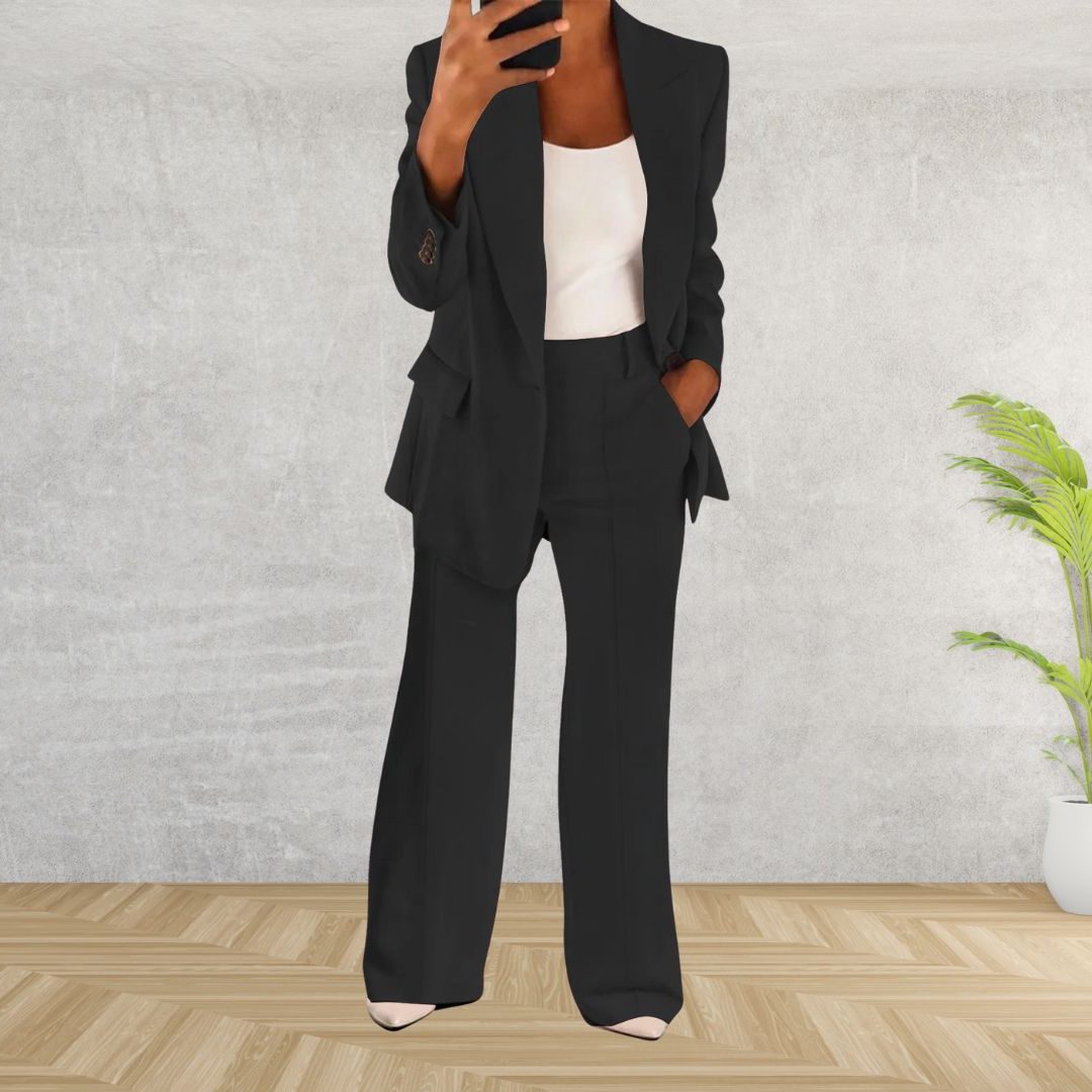 Longline Double-Breasted Blazer Set for Women - Black