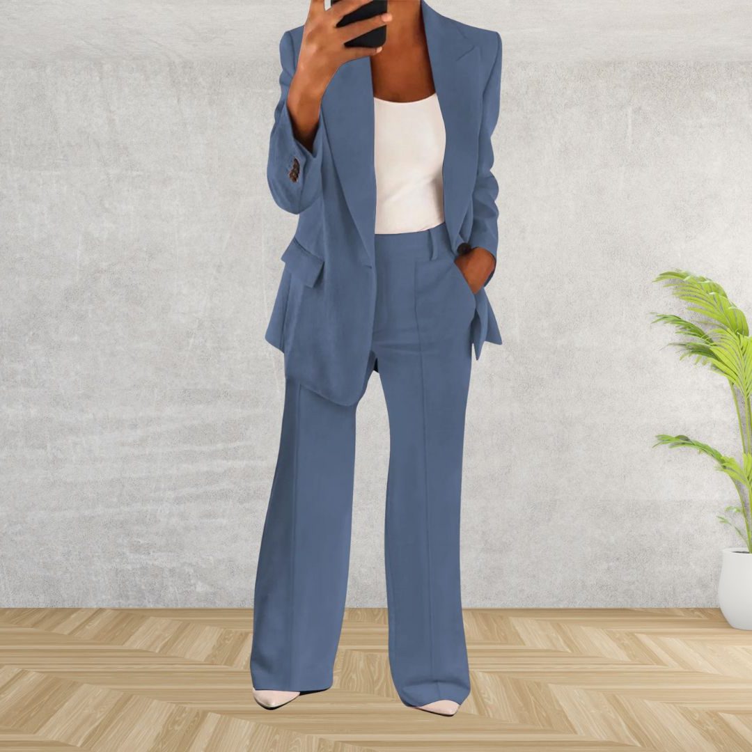 Longline Double-Breasted Blazer Set for Women - Blue