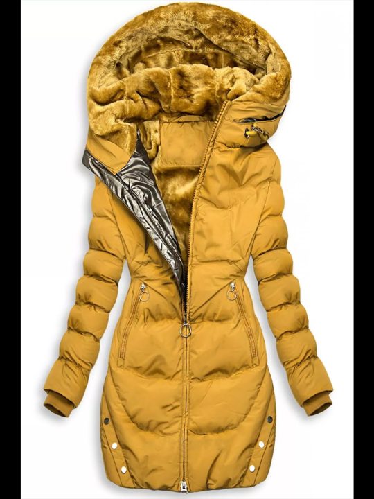 Longline Puffer Jacket with Faux Fur Hood for Women