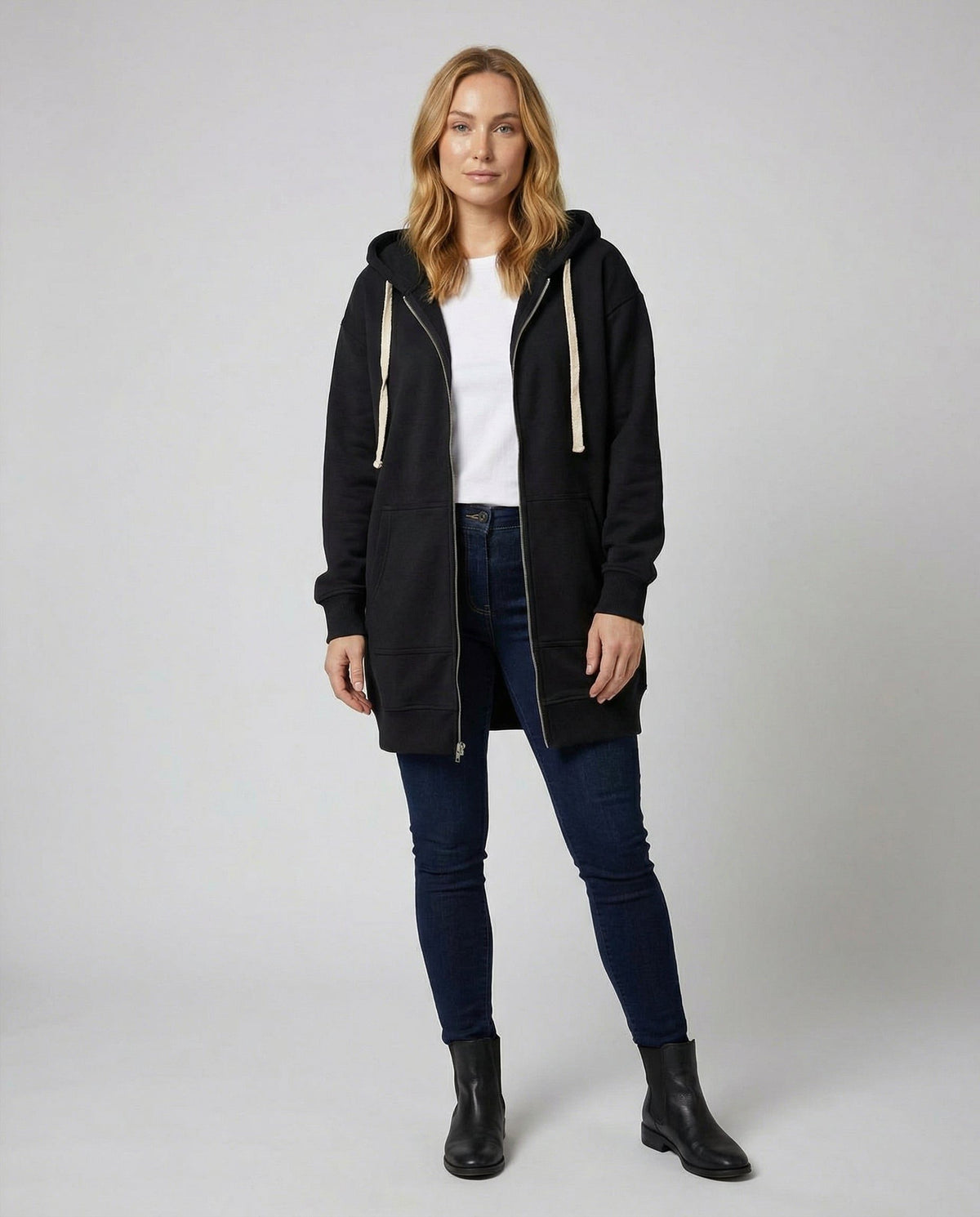 Longline Zip-Up Hoodie for Women