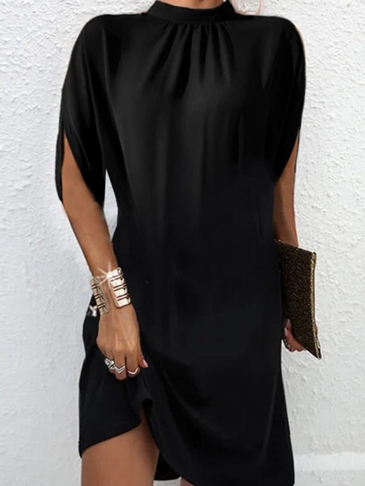 Loose Fit Short Sleeve Shift Dress for Women - Black