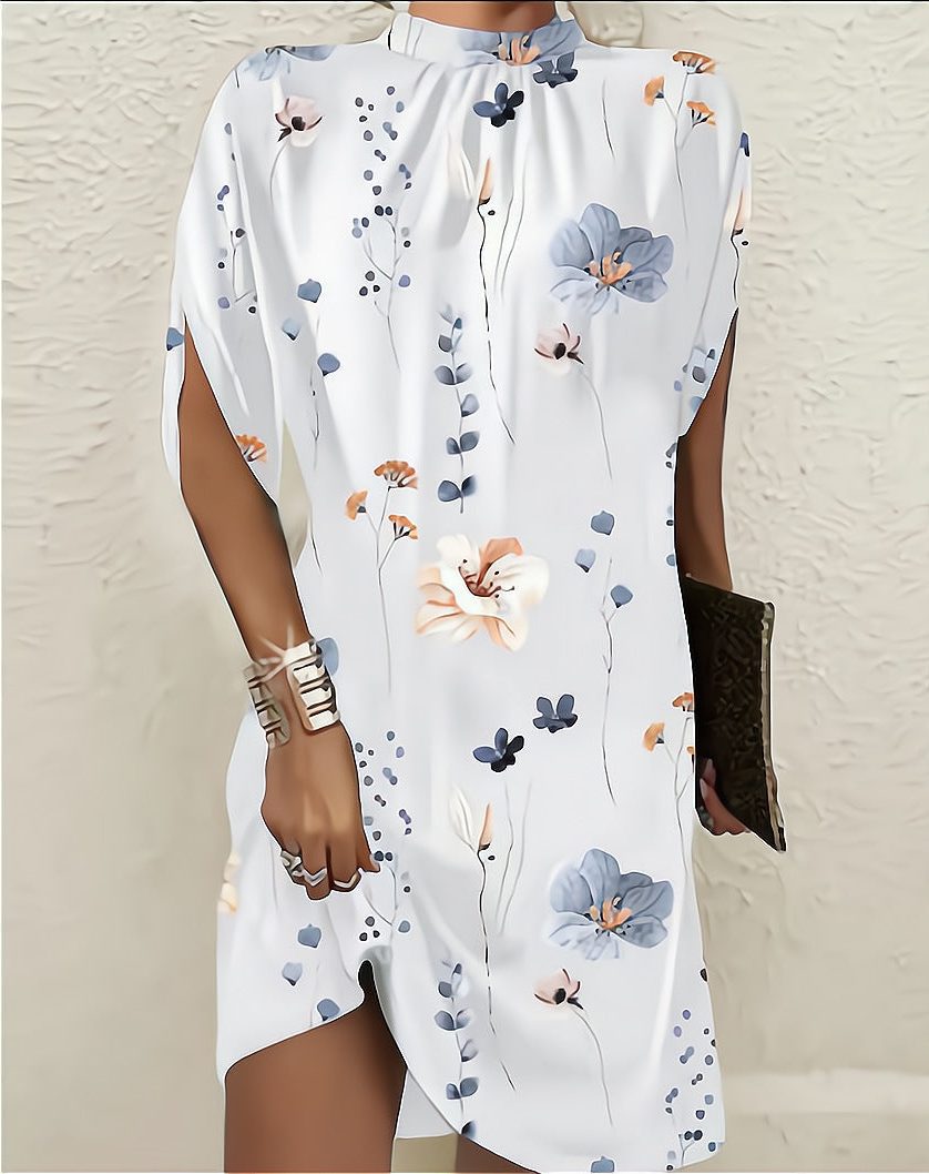 Loose Fit Short Sleeve Shift Dress for Women - White