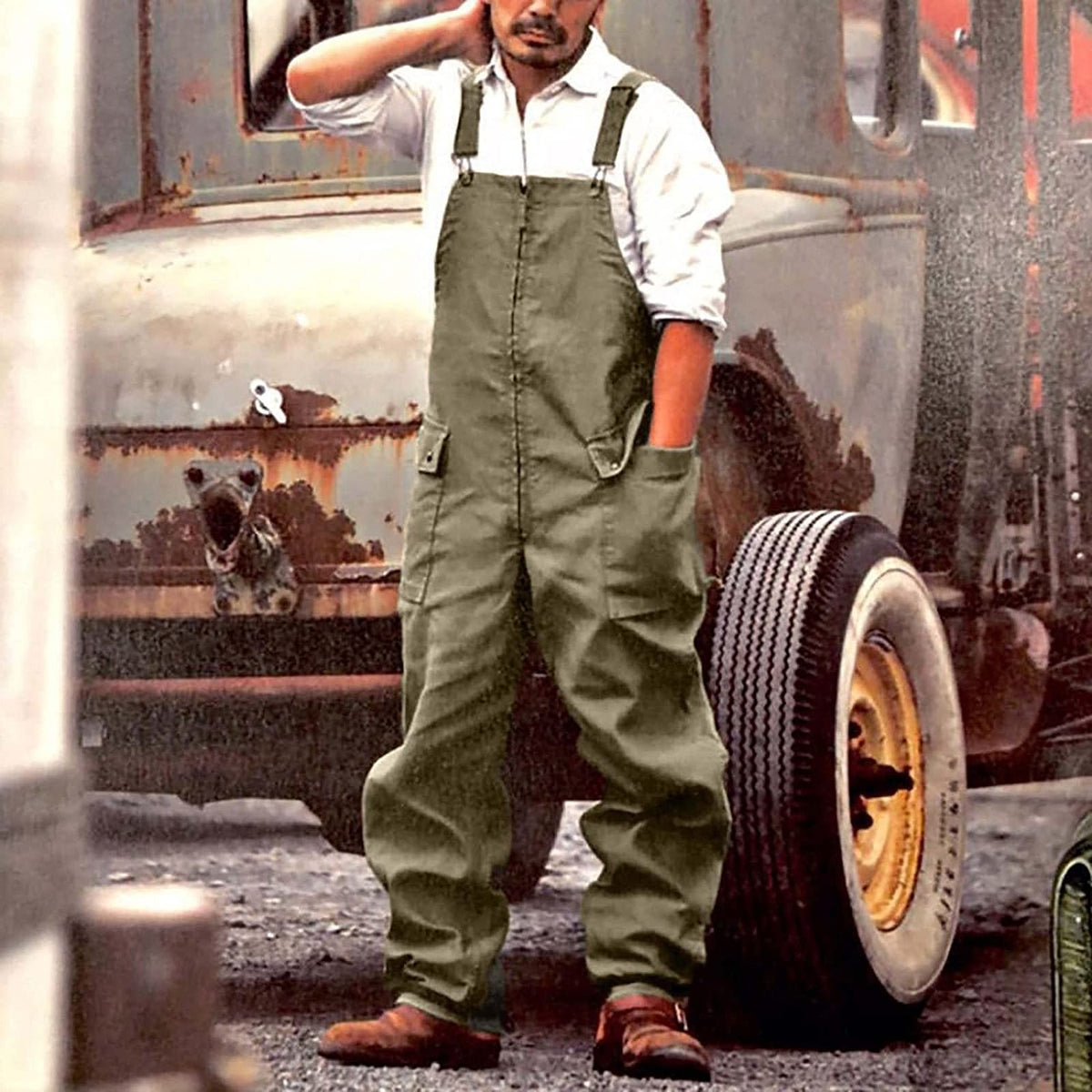 Loose-Fitting Dungarees with Side Pockets for Women
