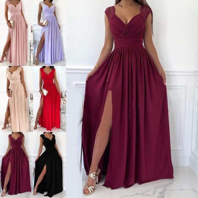 Maxi Dress with V-Neck and Ruffle Details for Women