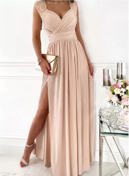 Maxi Dress with V-Neck and Ruffle Details for Women