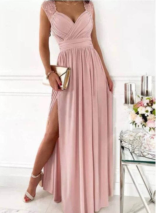 Maxi Dress with V-Neck and Ruffle Details for Women