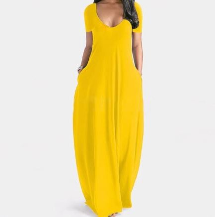 Maxi Dress with V-Neck and Short Sleeves for Women