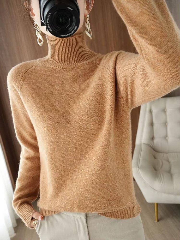 Merino Wool Ribbed Knit Roll Neck Jumper for Women - View 8