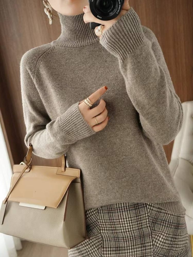 Merino Wool Ribbed Knit Roll Neck Jumper for Women - View 10