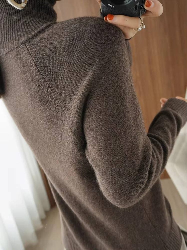 Merino Wool Ribbed Knit Roll Neck Jumper for Women - View 13