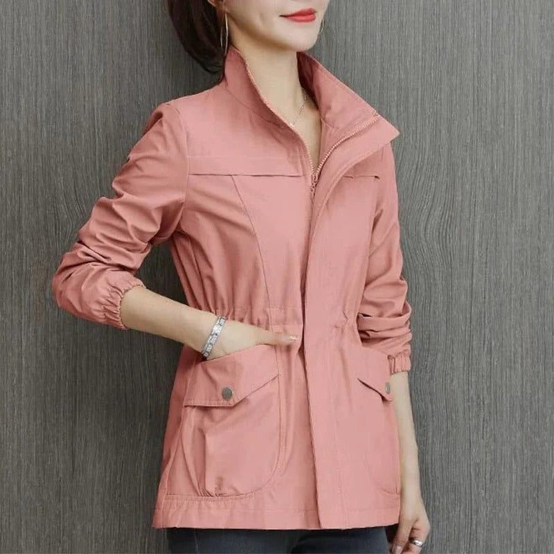 Mid-Length Casual Jacket with Welt Pockets for Women