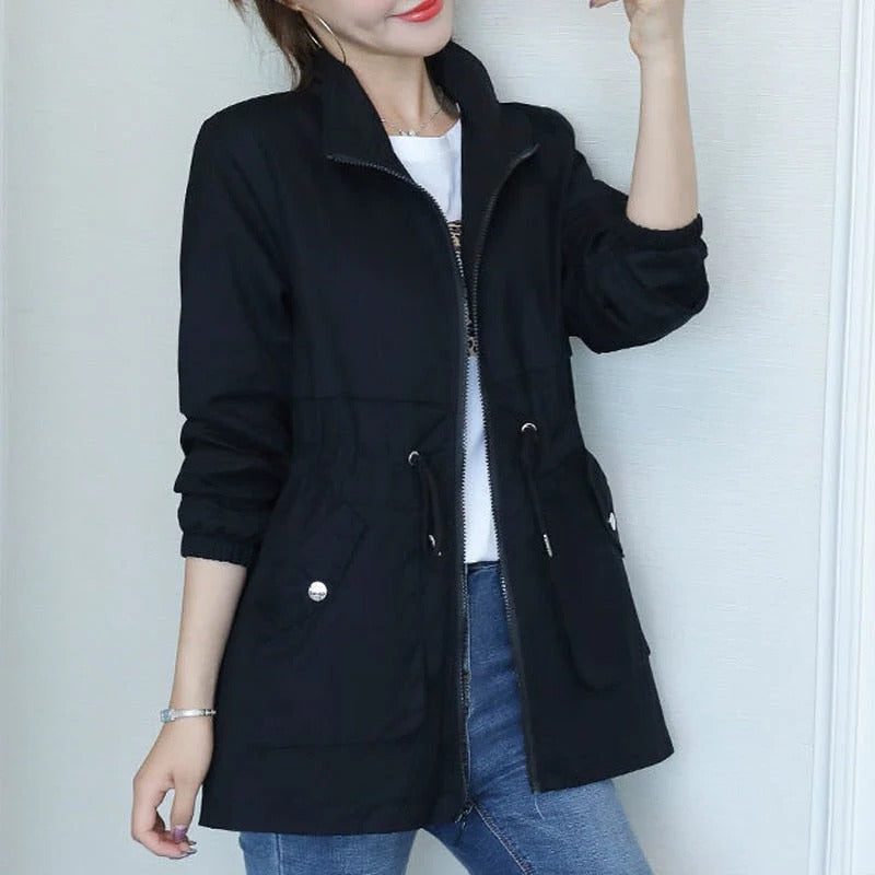 Mid-Length Casual Jacket with Welt Pockets for Women - View 7
