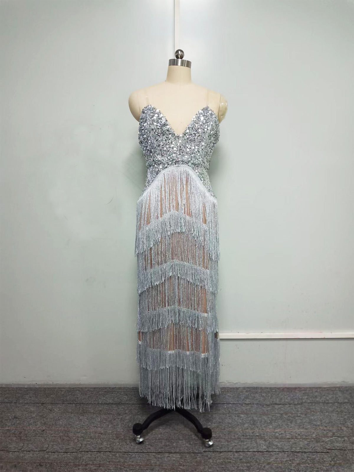Midi Dress with Sweetheart Neckline and Fringe for Women