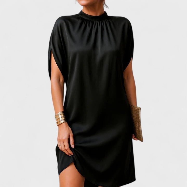 Mock Neck Short Sleeve Shift Dress for Women
