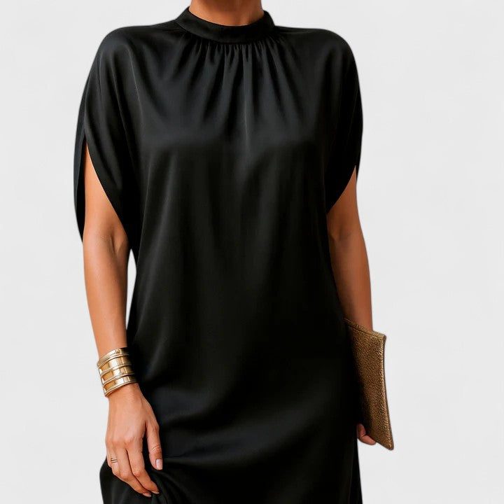 Mock Neck Short Sleeve Shift Dress for Women - View 2