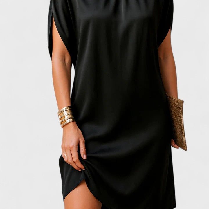 Mock Neck Short Sleeve Shift Dress for Women - View 3