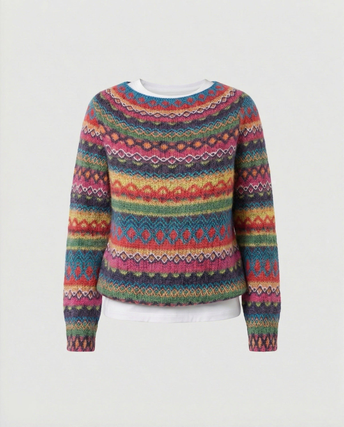 Multicolor Striped Crew Neck Sweater for Women - Blue