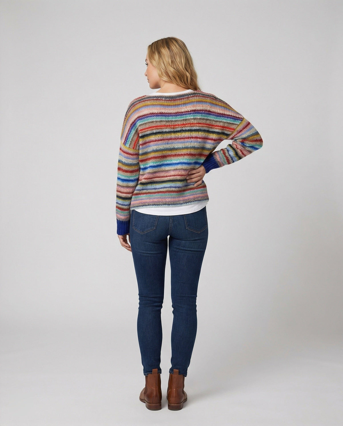 Multicolor Striped Crew Neck Sweater for Women - View 4