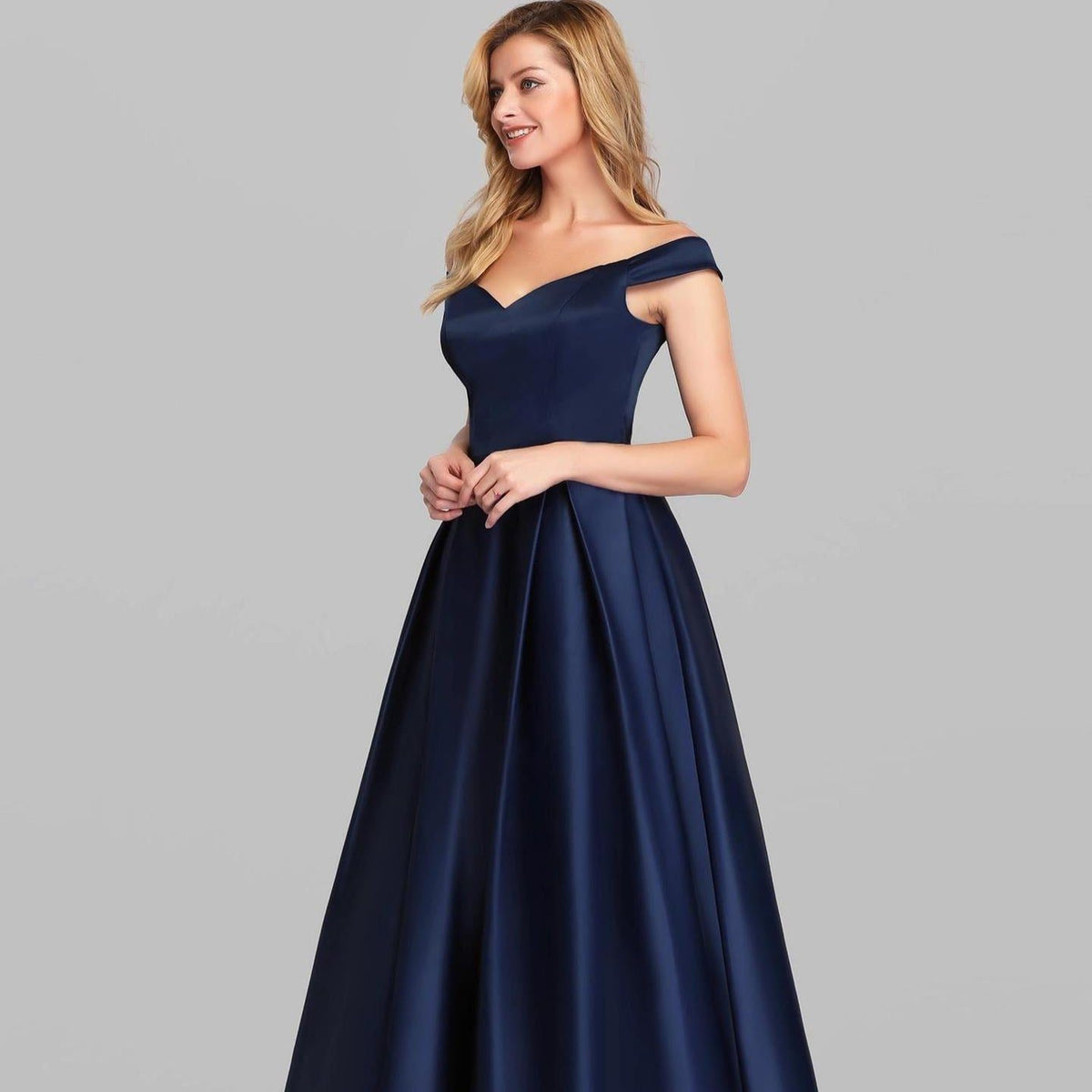 Off-Shoulder A-Line Satin Maxi Dress for Women - Blue