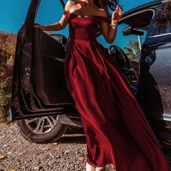 Off-Shoulder A-Line Satin Maxi Dress for Women - View 3