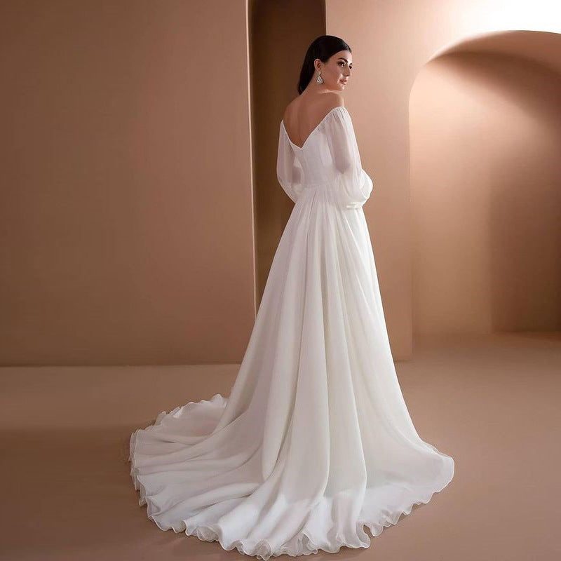 Off-Shoulder Long Sleeve Maxi Wedding Dress for Women - View 2
