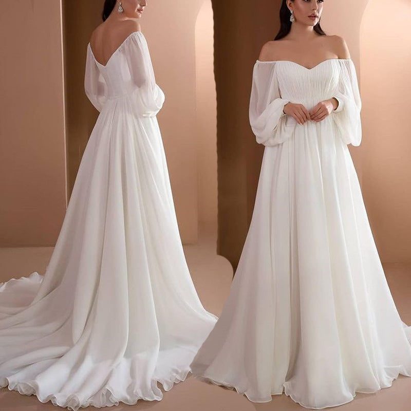 Off-Shoulder Long Sleeve Maxi Wedding Dress for Women - View 3