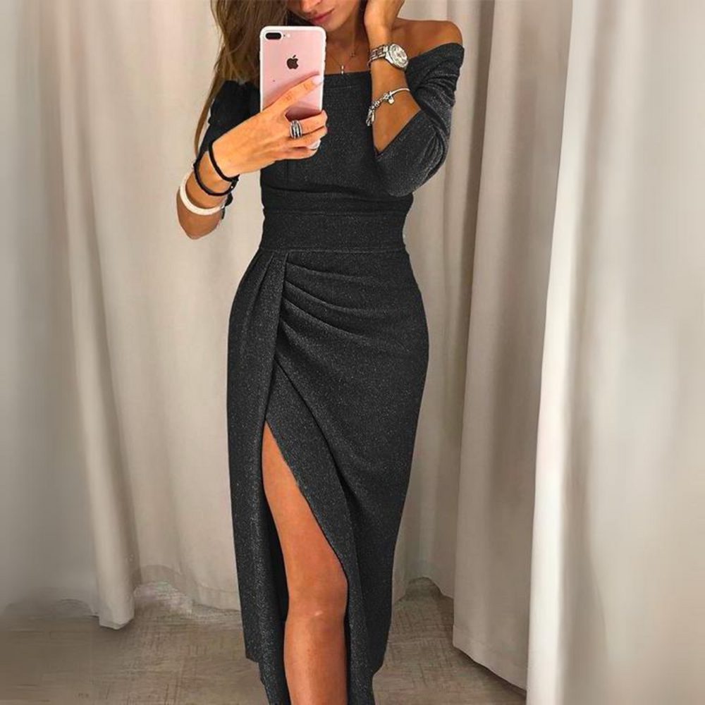 Off-Shoulder Midi Dress with Wrap Skirt for Women