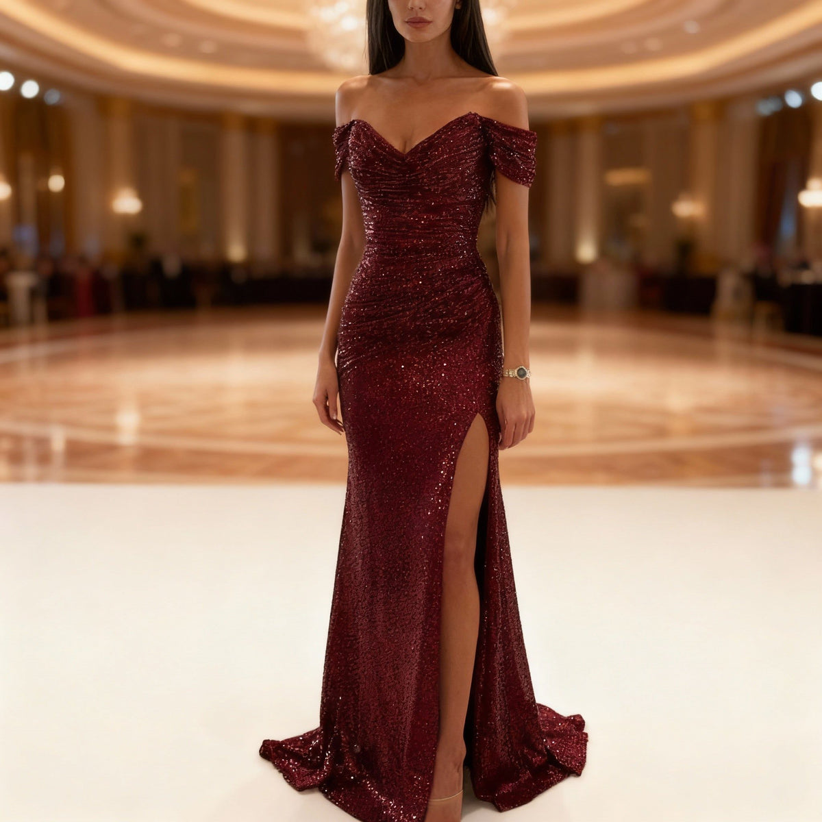 Off-Shoulder Sequin Maxi Dress for Women