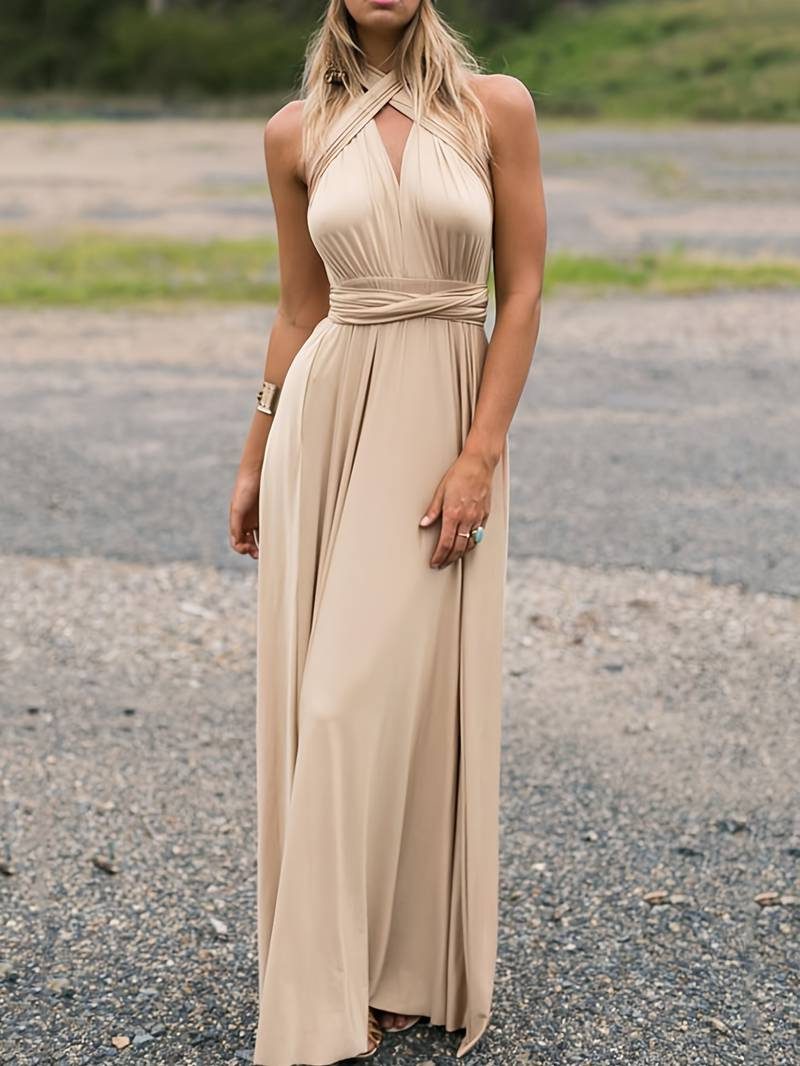 One-Shoulder Wrap Maxi Dress for Women - Apricot