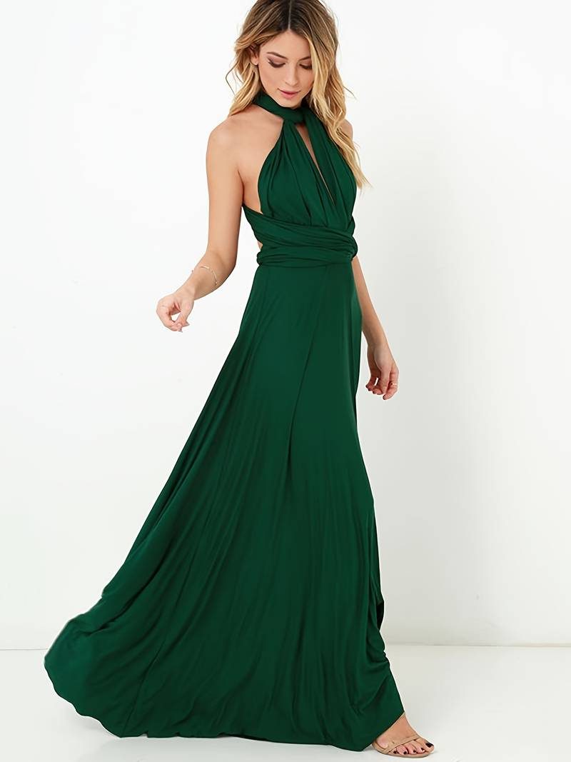 One-Shoulder Wrap Maxi Dress for Women - Dark Green