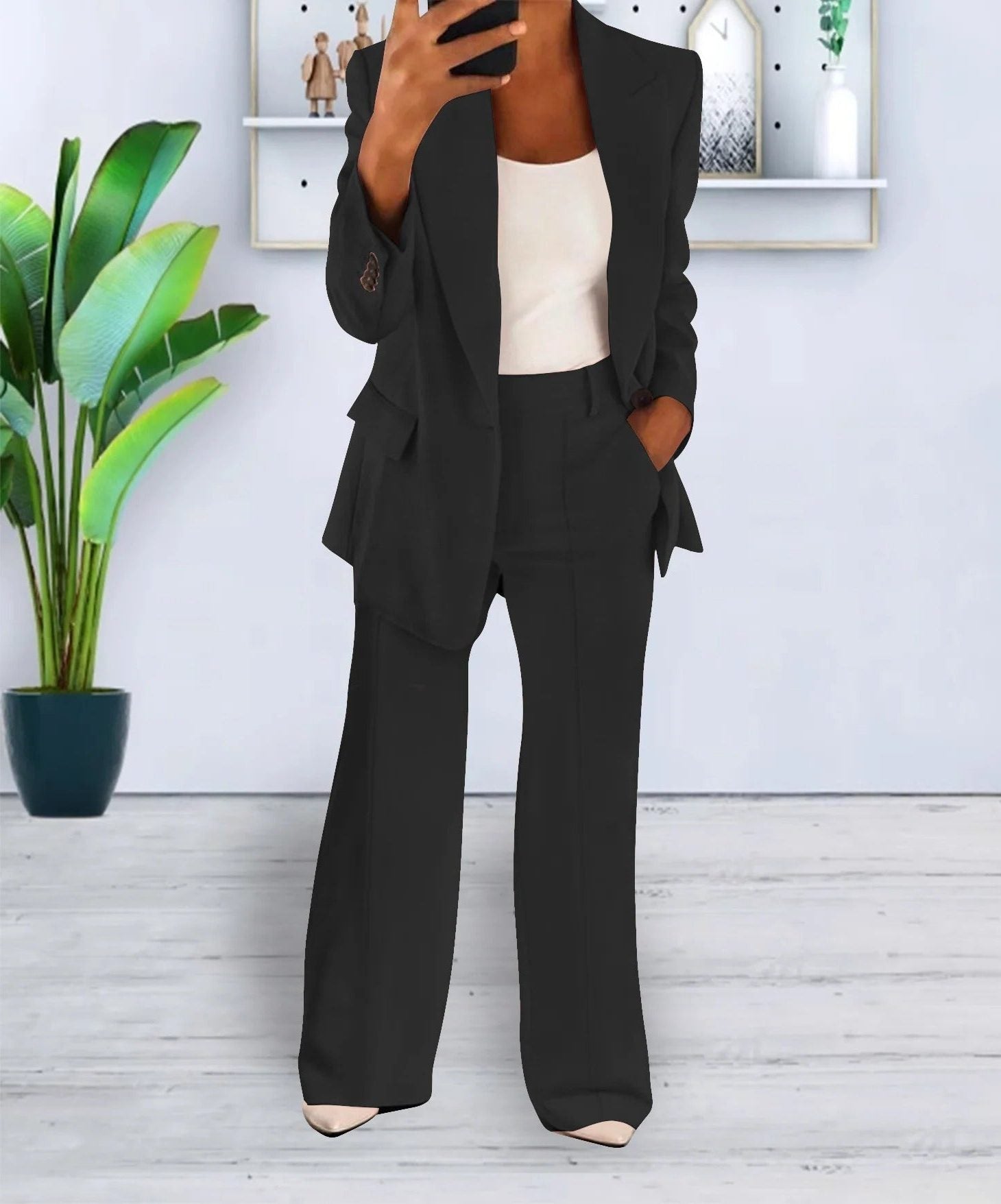 Oversized Blazer Suit Set for Women - Black (2)
