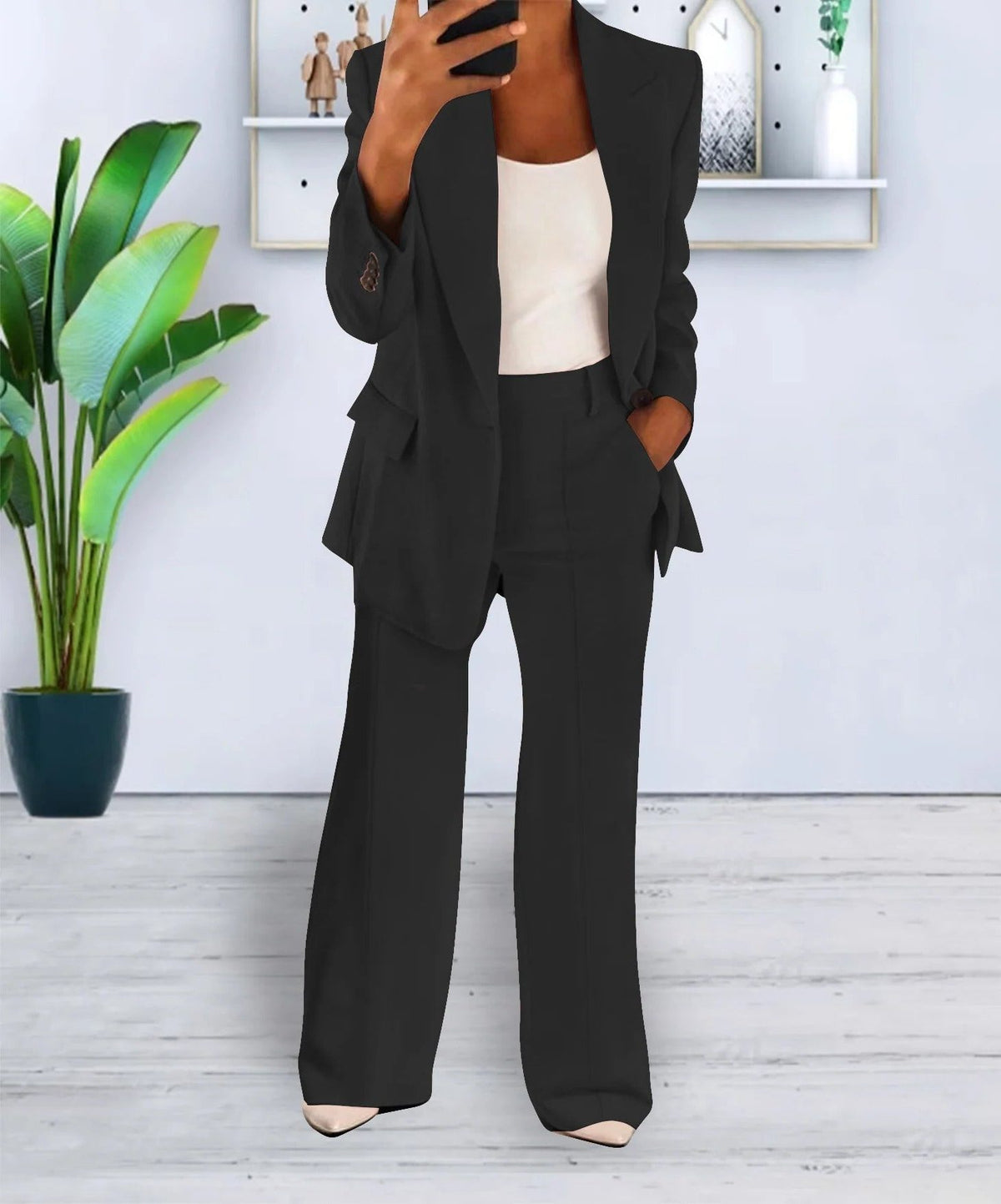 Oversized Blazer Suit Set for Women - Black (2)