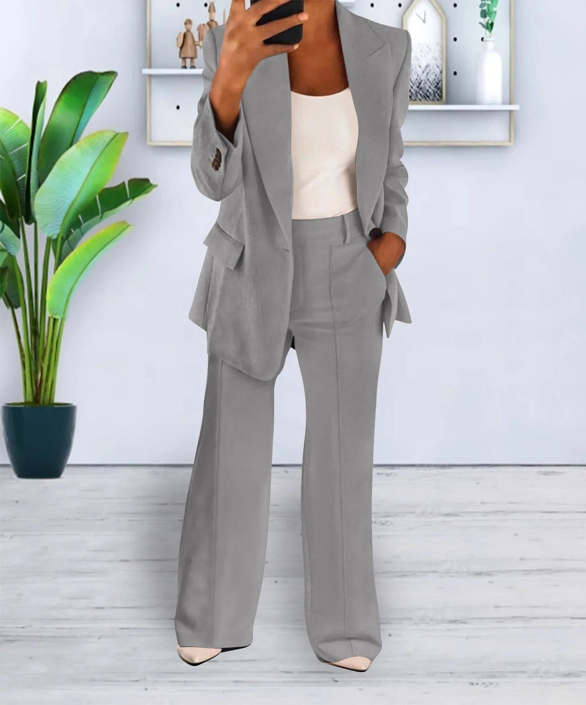 Oversized Blazer Suit Set for Women - Gray (2)